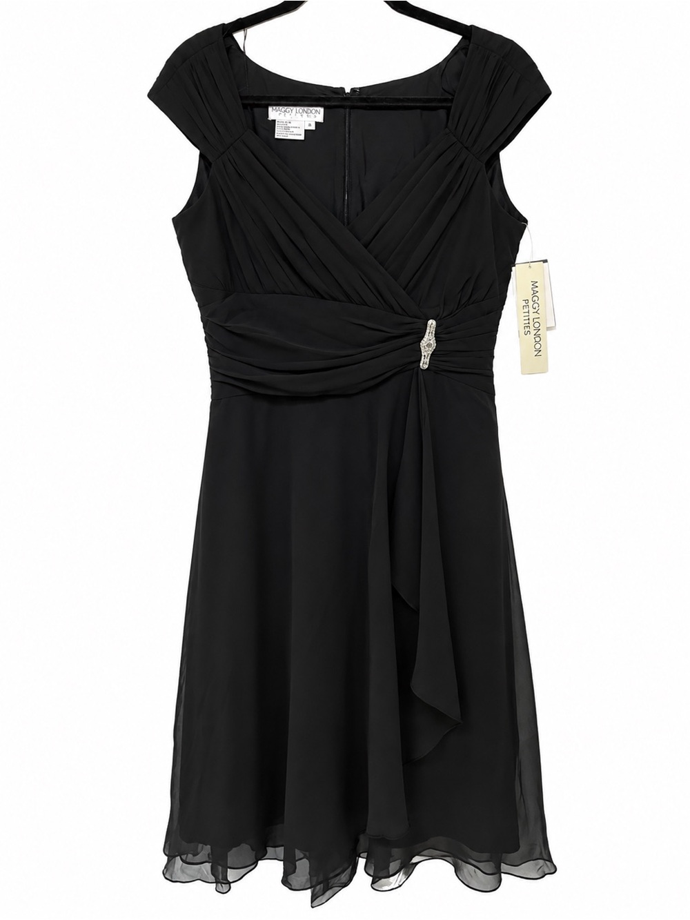 Maggy London Petite Black Cap-Sleeve Cocktail Dress